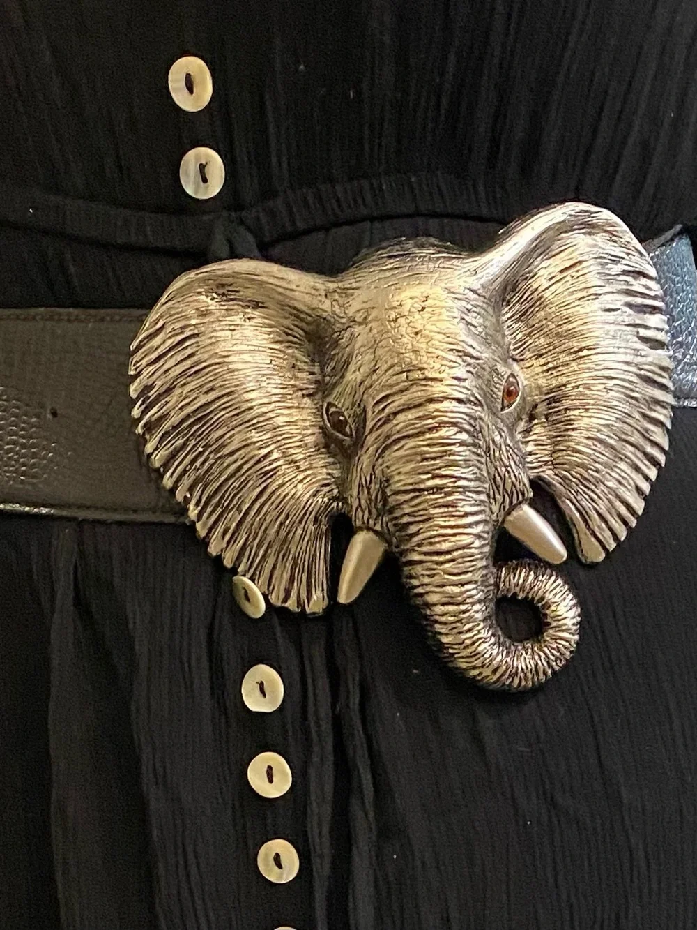 Susan Maddox Oversized Elephant Head Decorative Belt Buckle - Silver Finish